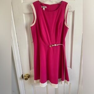 Pink Sleeveless Dress Barn Size 16 White trim Belted Retro Fit & Flare Size 16